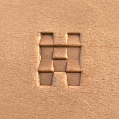 Basket Weave leather stamp LT361 — single impression on veg-tan leather