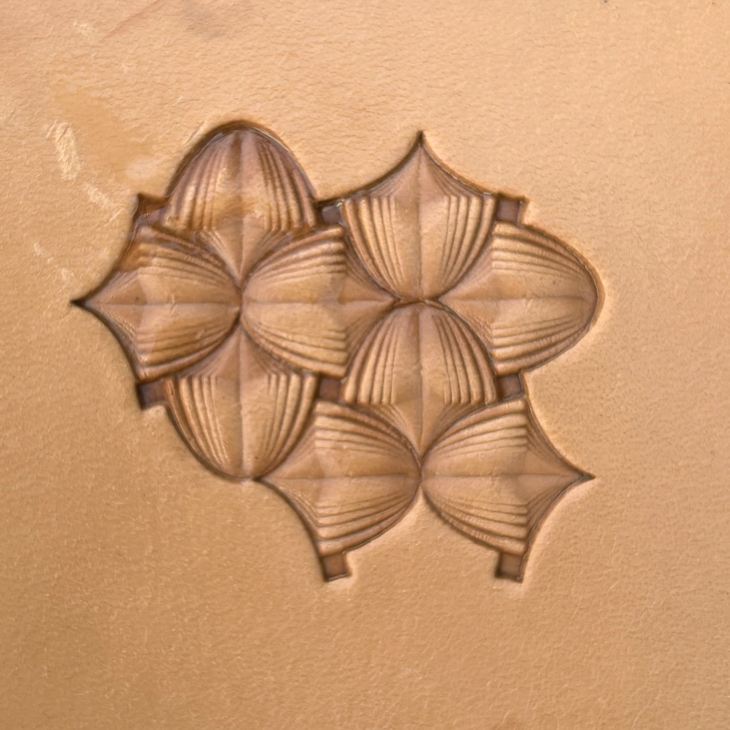 Petal Repeat leather stamp LT363 — pattern imprint on veg-tan leather