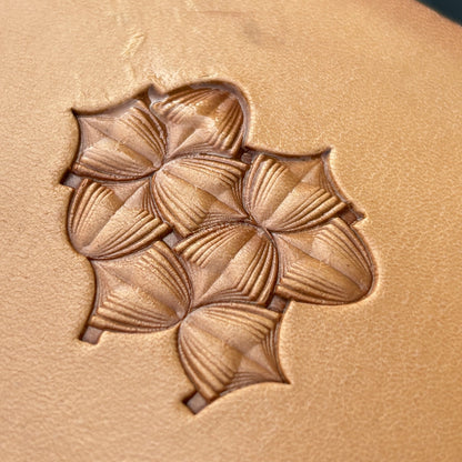 Petal Repeat leather stamp LT363 — single impression on veg-tan leather