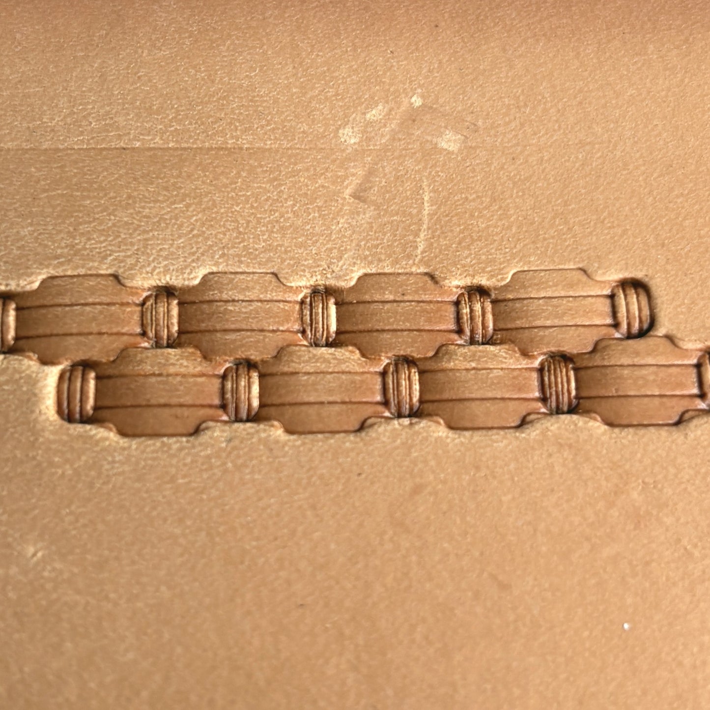 Basket Weave leather stamp LT364 — pattern imprint on veg-tan leather