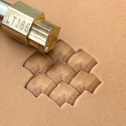 Curved Tiles Basket Weave leather stamp LT366 — brass stamping tool with imprint on natural veg-tan leather