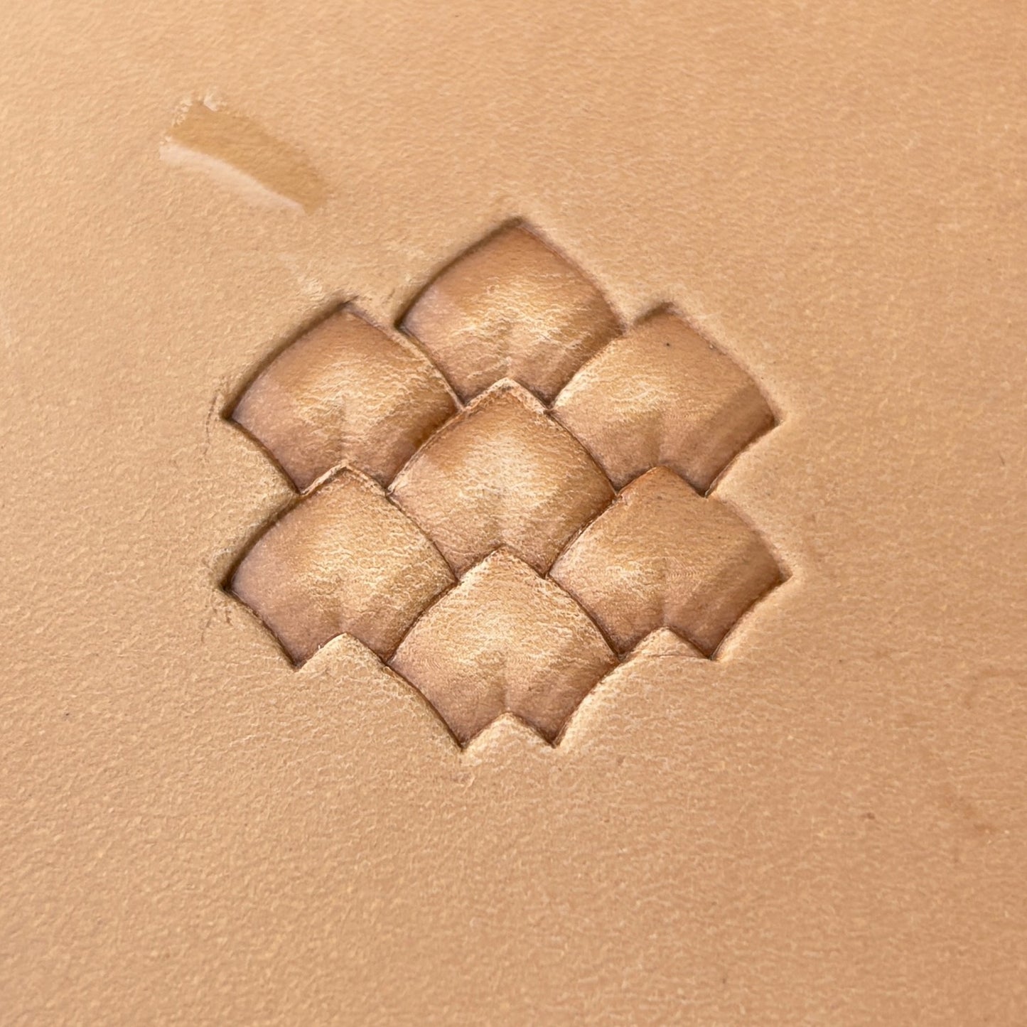 Curved Tiles Basket Weave leather stamp LT366 — pattern imprint on veg-tan leather