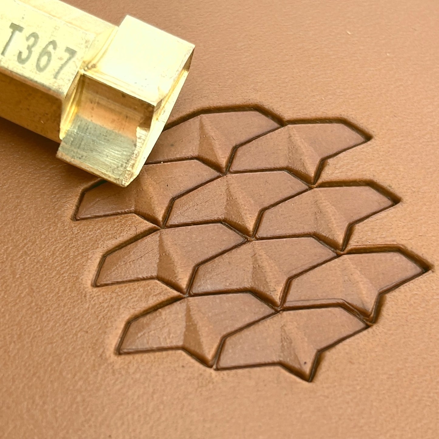 Scaled Texture leather stamp LT367 — brass stamping tool with imprint on natural veg-tan leather