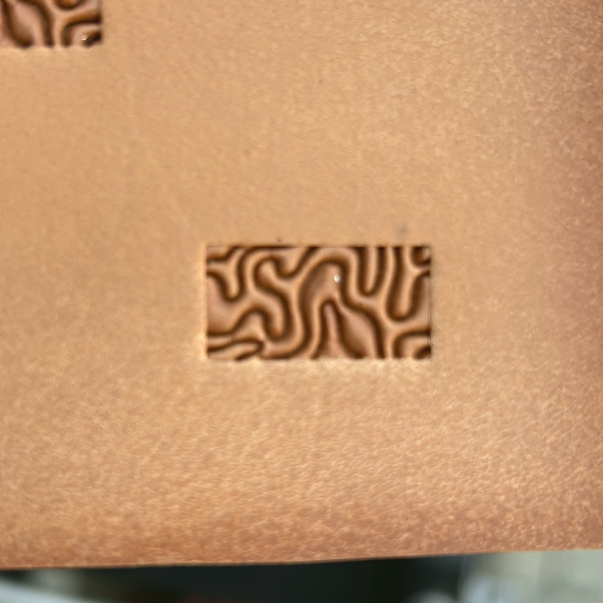 Maze Lines leather stamp LT368 — single impression on veg-tan leather