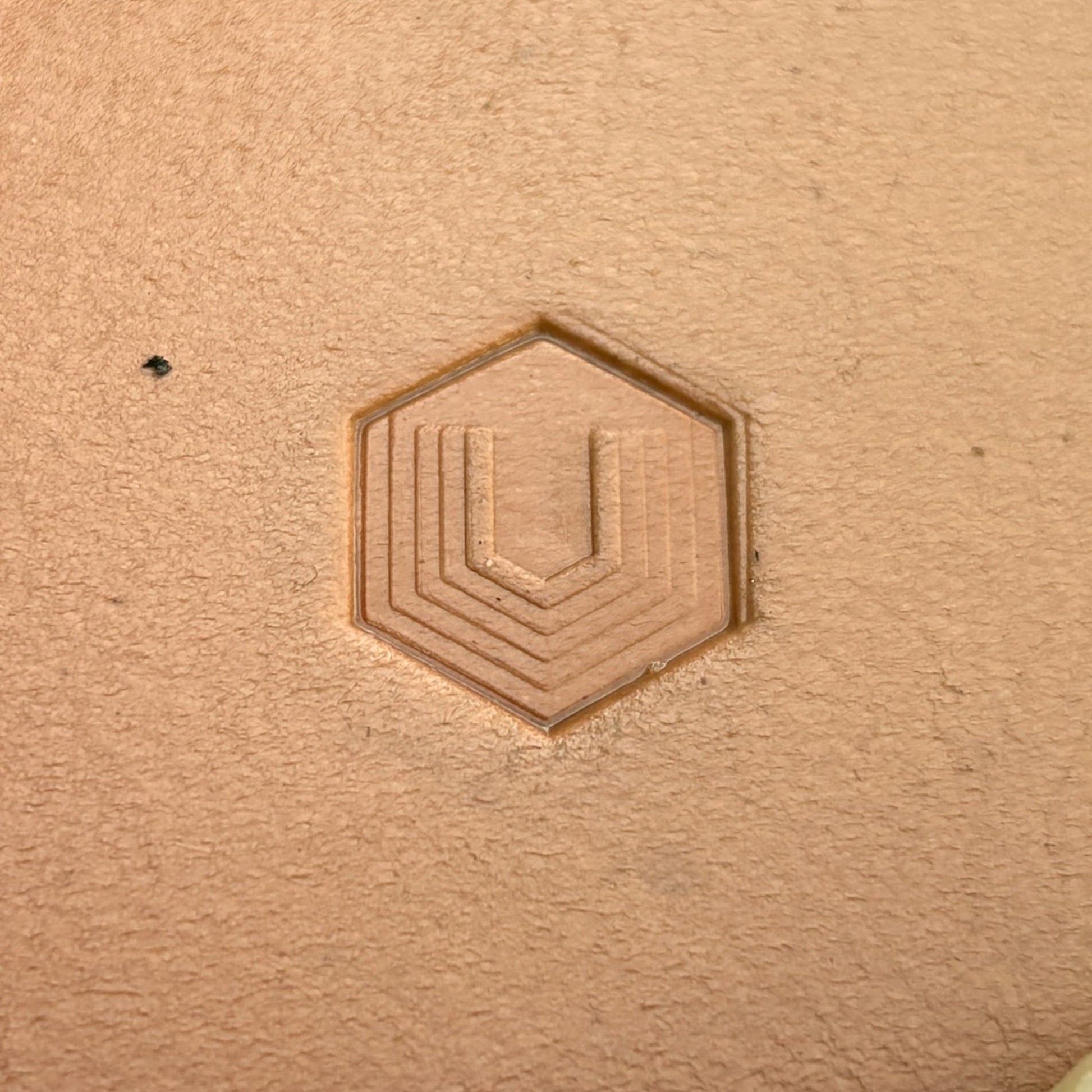 Geometric leather stamp LT369 — single impression on veg-tan leather