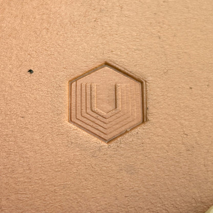 Geometric leather stamp LT369 — single impression on veg-tan leather