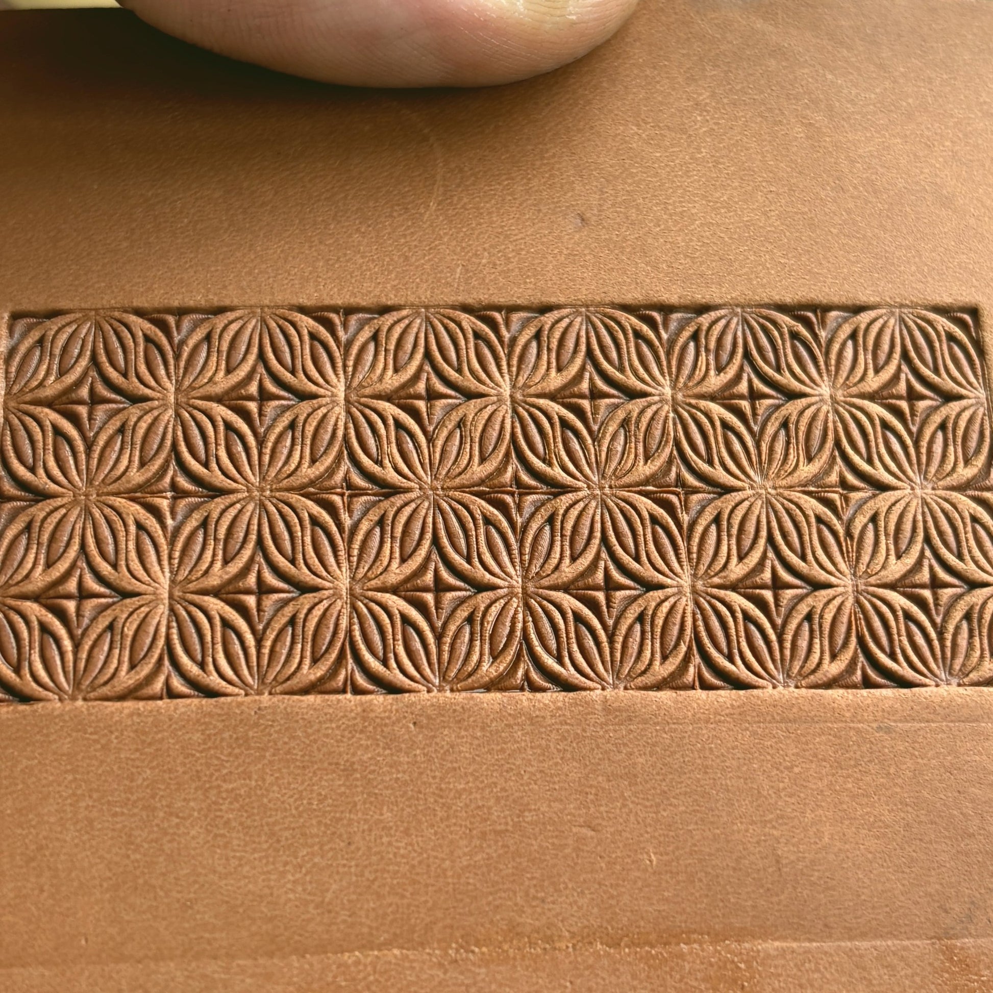 Floral Geometry leather stamp LT370 — pattern imprint on veg-tan leather