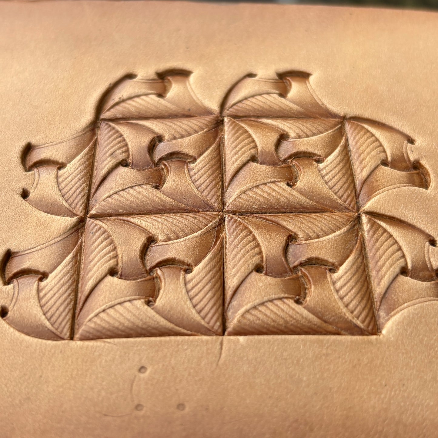 Curved Tiles Geometric leather stamp LT371 — pattern imprint on veg-tan leather