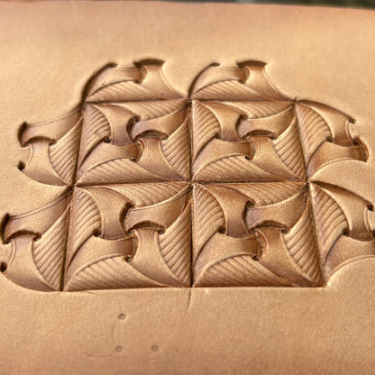Curved Tiles Geometric leather stamp LT371 — pattern imprint on veg-tan leather