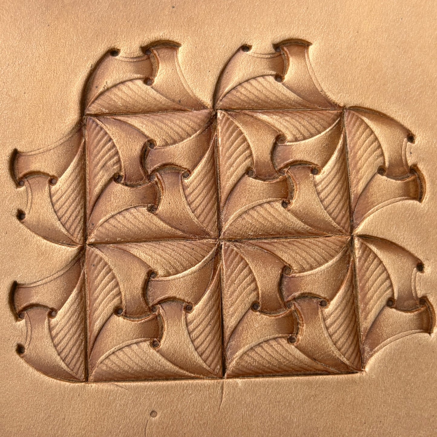 Curved Tiles Geometric leather stamp LT371 — pattern imprint on veg-tan leather