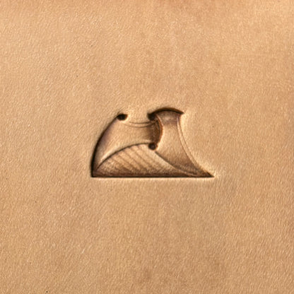 Curved Tiles Geometric leather stamp LT371 — single impression on veg-tan leather