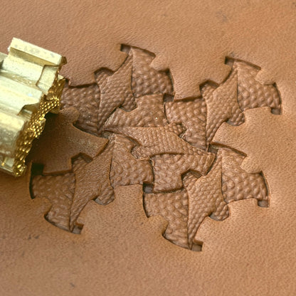 Rough Scales leather stamp LT372 — brass stamping tool with imprint on natural veg-tan leather