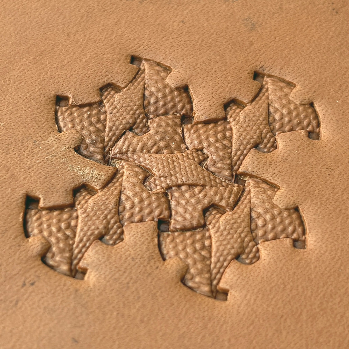 Rough Scales leather stamp LT372 — pattern imprint on veg-tan leather