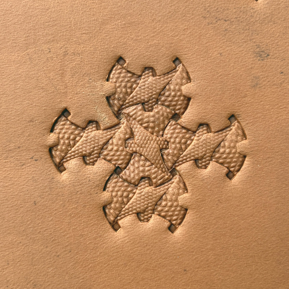 Rough Scales leather stamp LT372 — pattern imprint on veg-tan leather