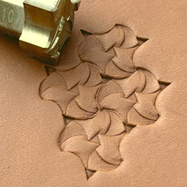 Scale Fish leather stamp LT373 — brass stamping tool with imprint on natural veg-tan leather