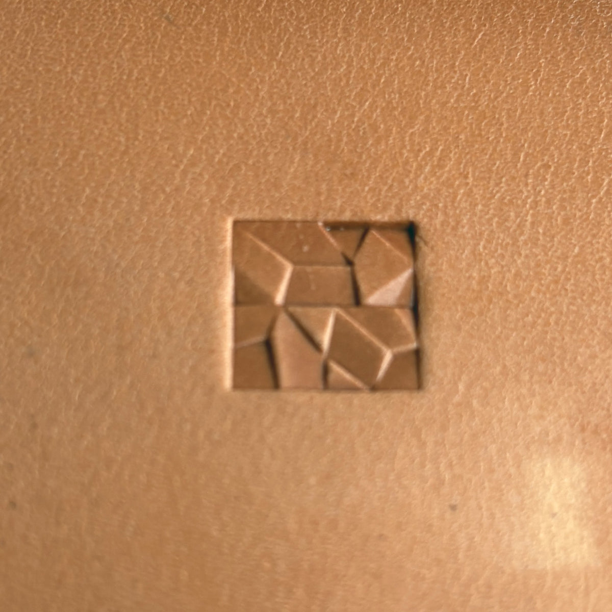 Geometric leather stamp LT374 — single impression on veg-tan leather
