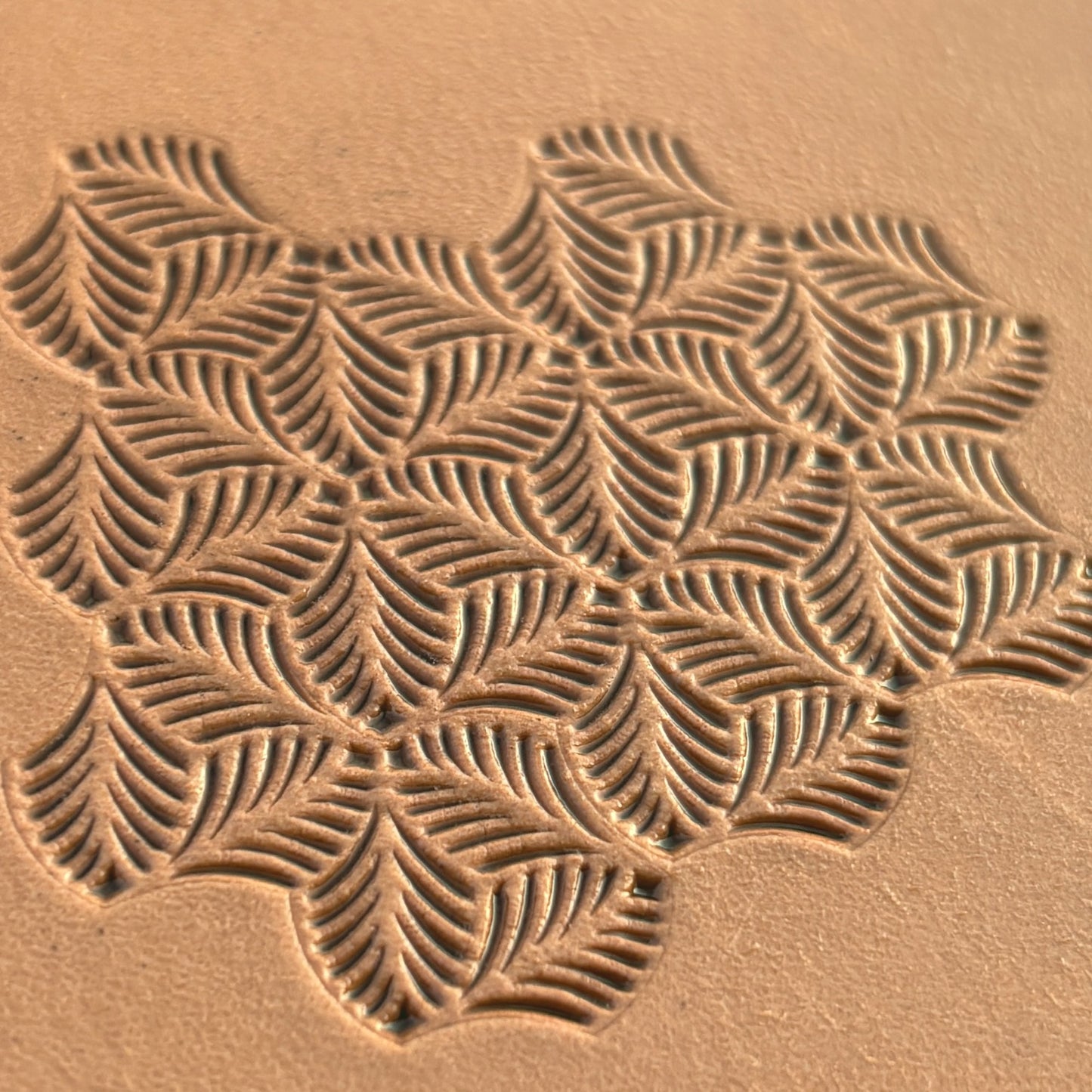 Leaf leather stamp LT375 — imprint on natural veg-tan leather