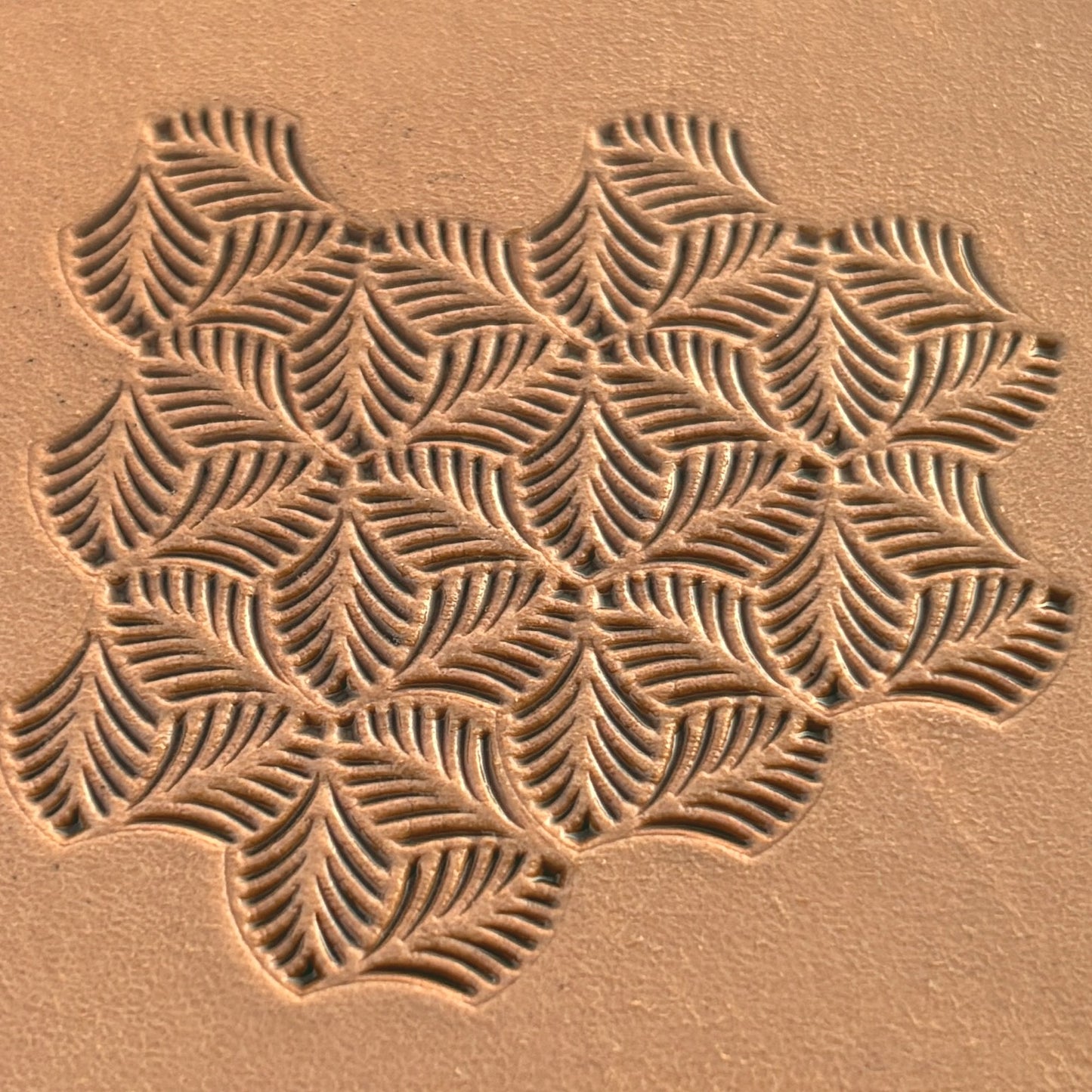 Leaf leather stamp LT375 — pattern imprint on veg-tan leather