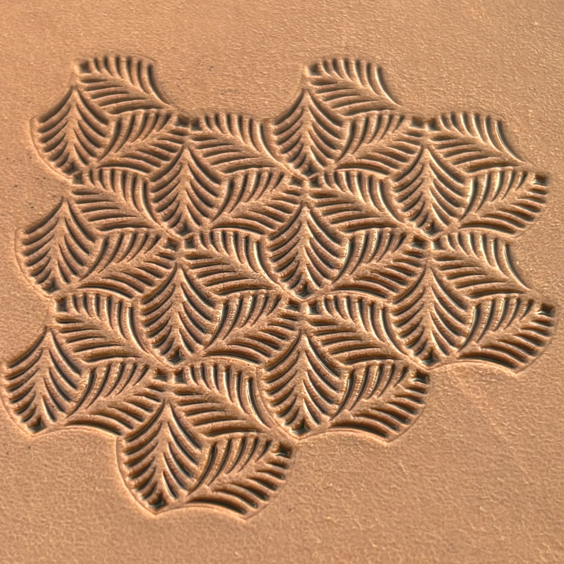 Leaf leather stamp LT375 — pattern imprint on veg-tan leather