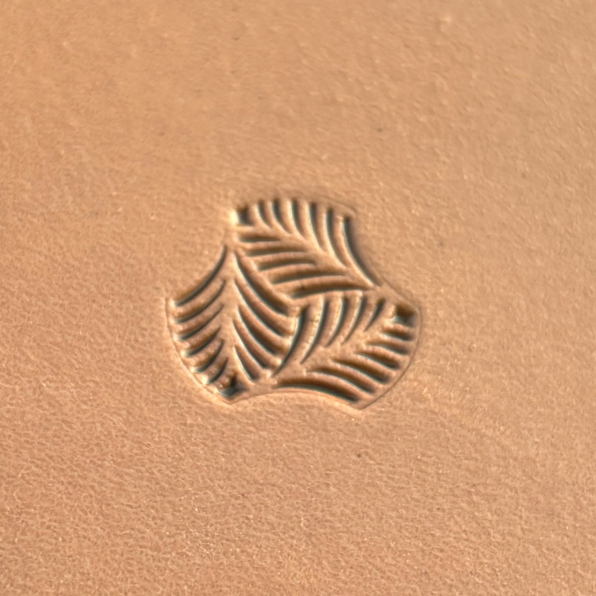Leaf leather stamp LT375 — single impression on veg-tan leather