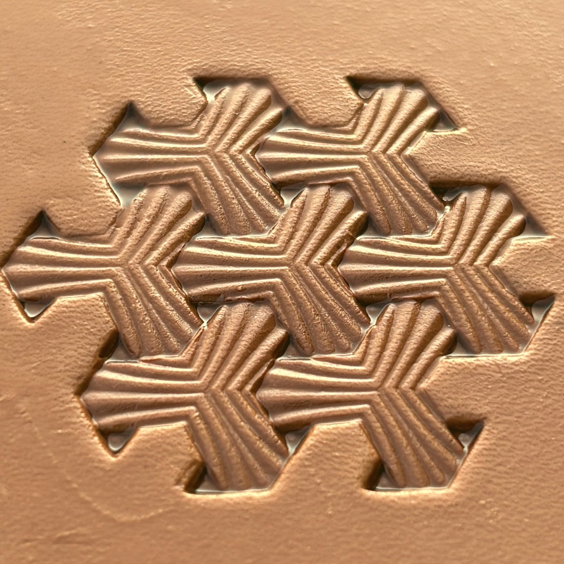 Geometric leather stamp LT378 — imprint on natural veg-tan leather