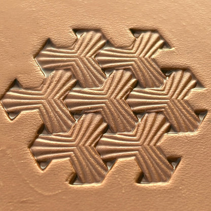 Geometric leather stamp LT378 — imprint on natural veg-tan leather