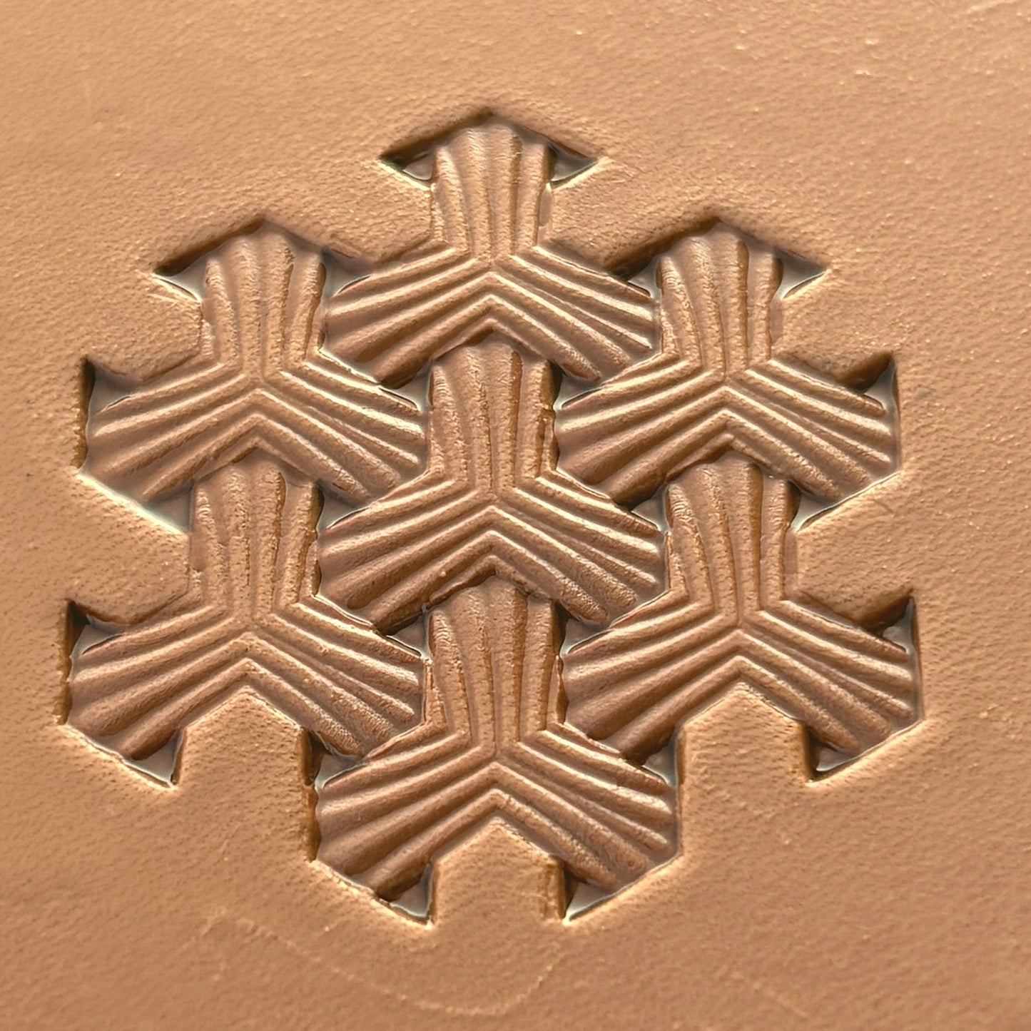 Geometric leather stamp LT378 — pattern imprint on veg-tan leather