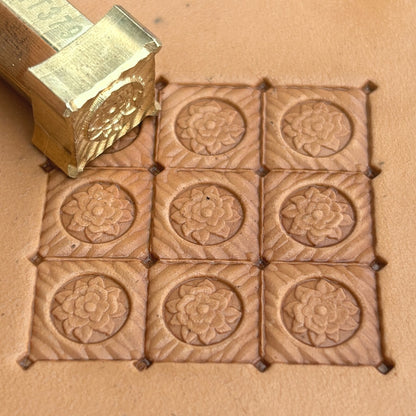 Floral Motif leather stamp LT379 — brass stamping tool with imprint on natural veg-tan leather