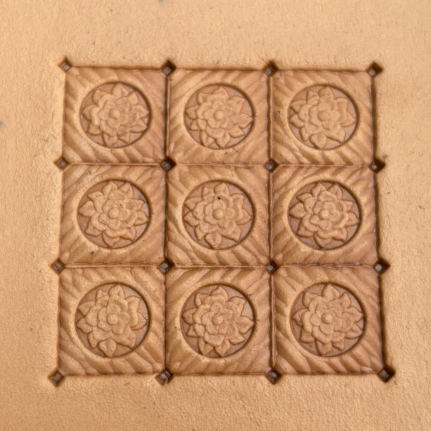 Floral Motif leather stamp LT379 — pattern imprint on veg-tan leather