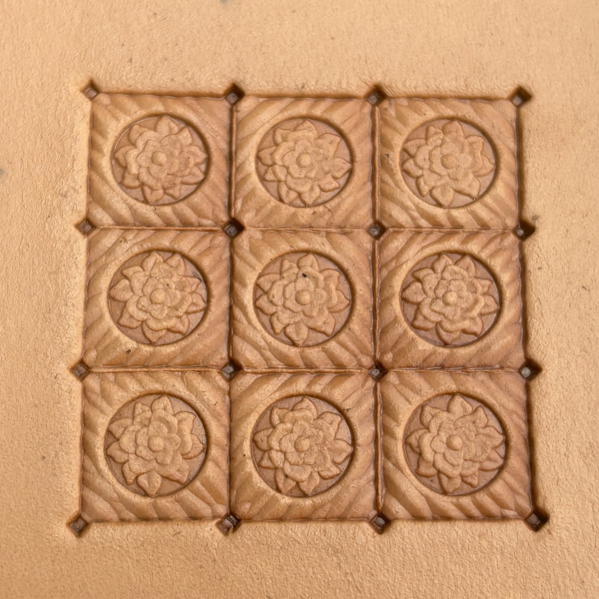 Floral Motif leather stamp LT379 — pattern imprint on veg-tan leather