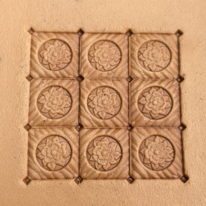 Floral Motif leather stamp LT379 — pattern imprint on veg-tan leather