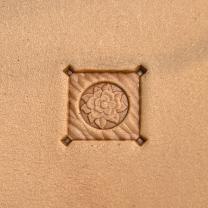 Floral Motif leather stamp LT379 — single impression on veg-tan leather