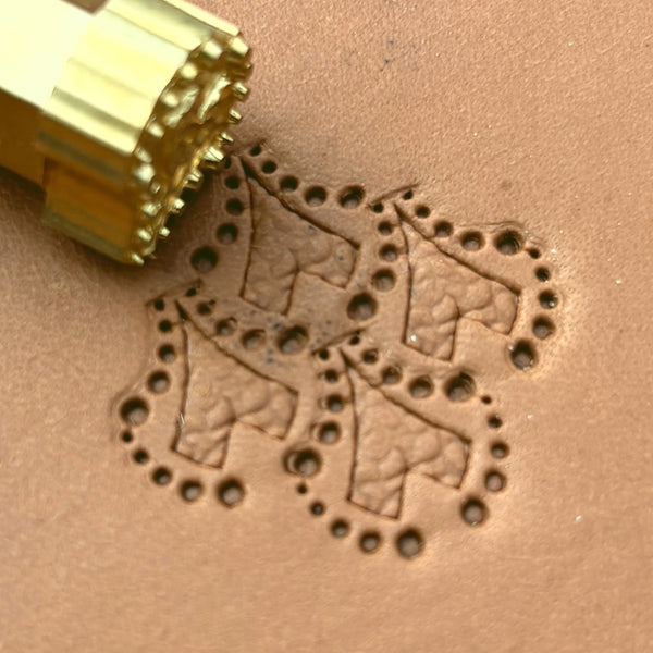 Dotted Motif Heart leather stamp LT380 — brass stamping tool with imprint on natural veg-tan leather