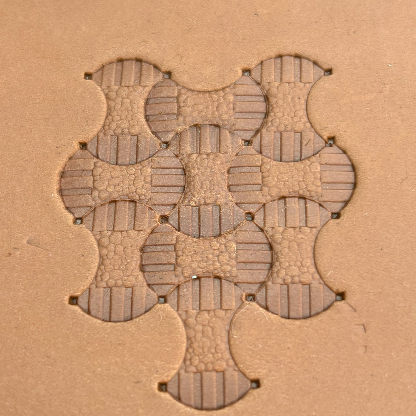 Geometric leather stamp LT381 — pattern imprint on veg-tan leather