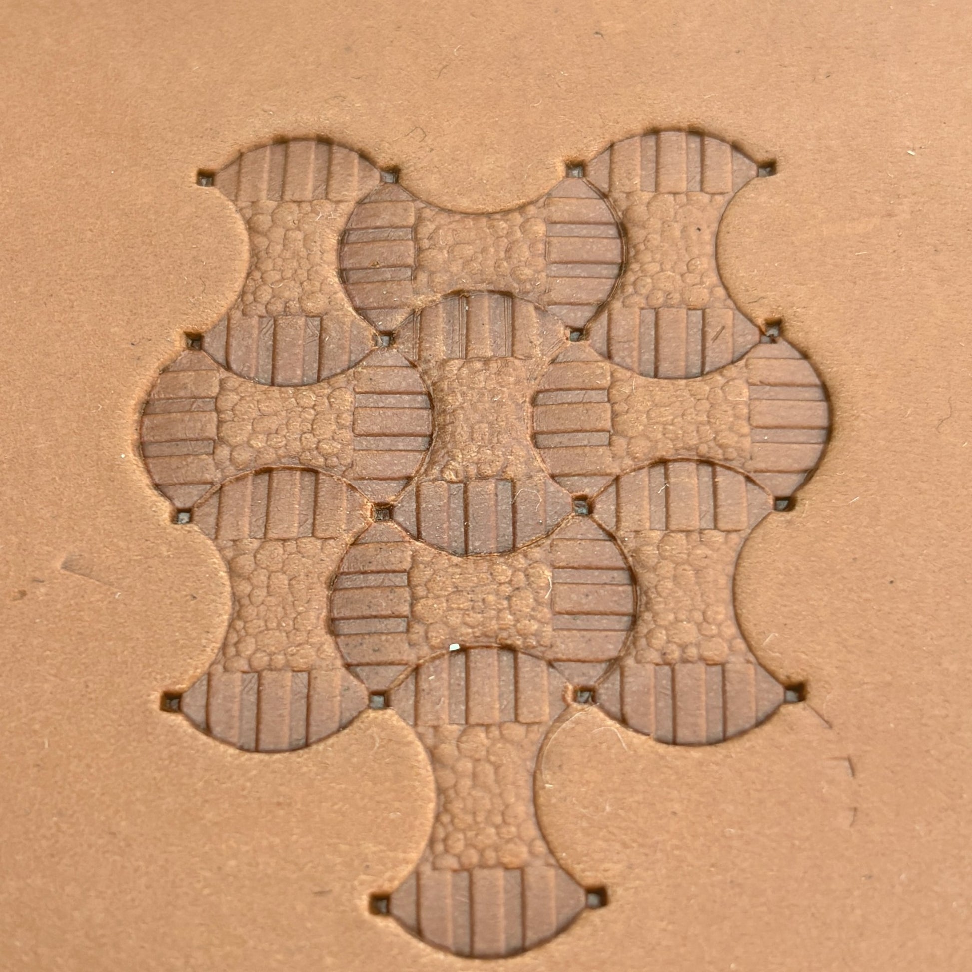 Geometric leather stamp LT381 — pattern imprint on veg-tan leather