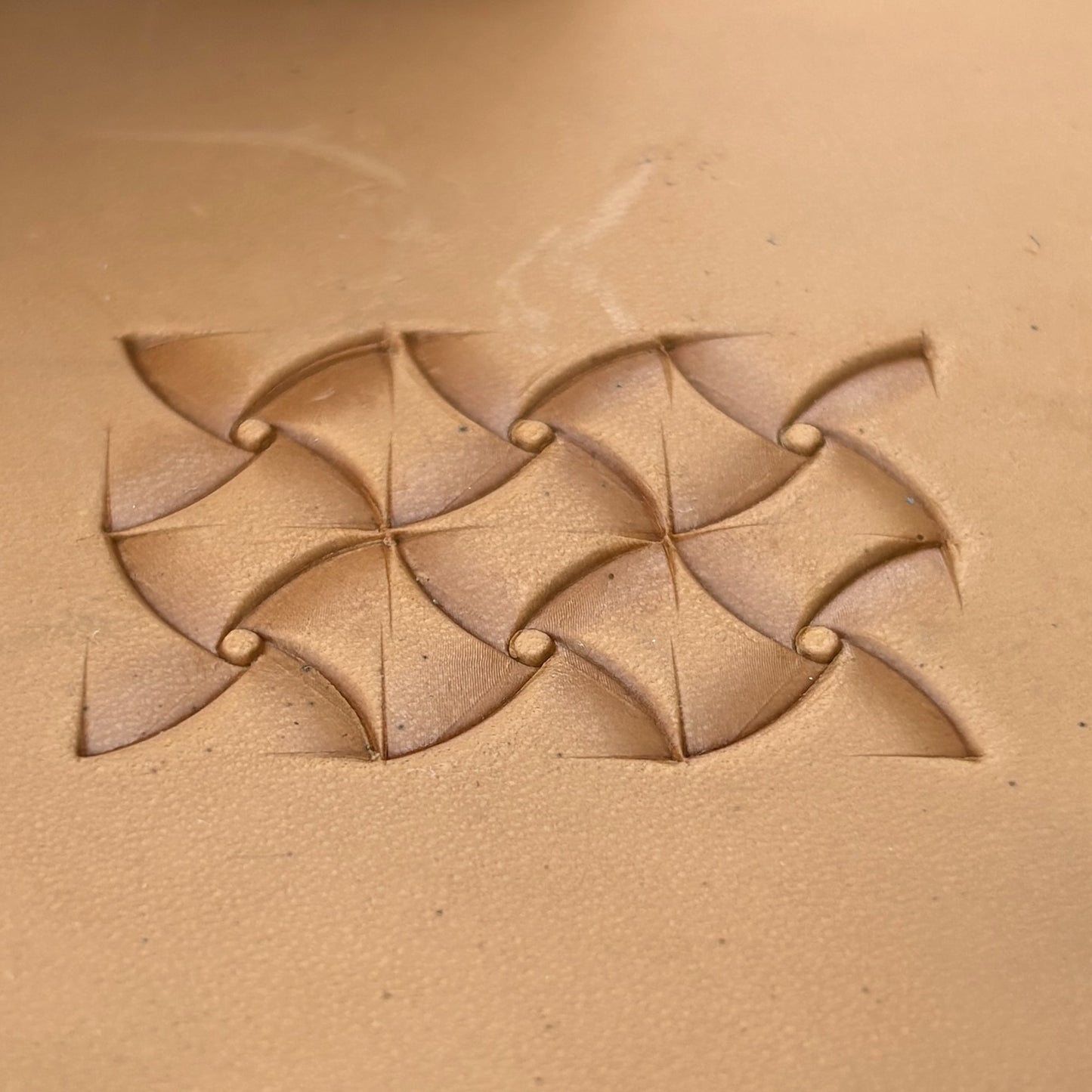 Pinwheel Design Geometric leather stamp LT383 — pattern imprint on veg-tan leather