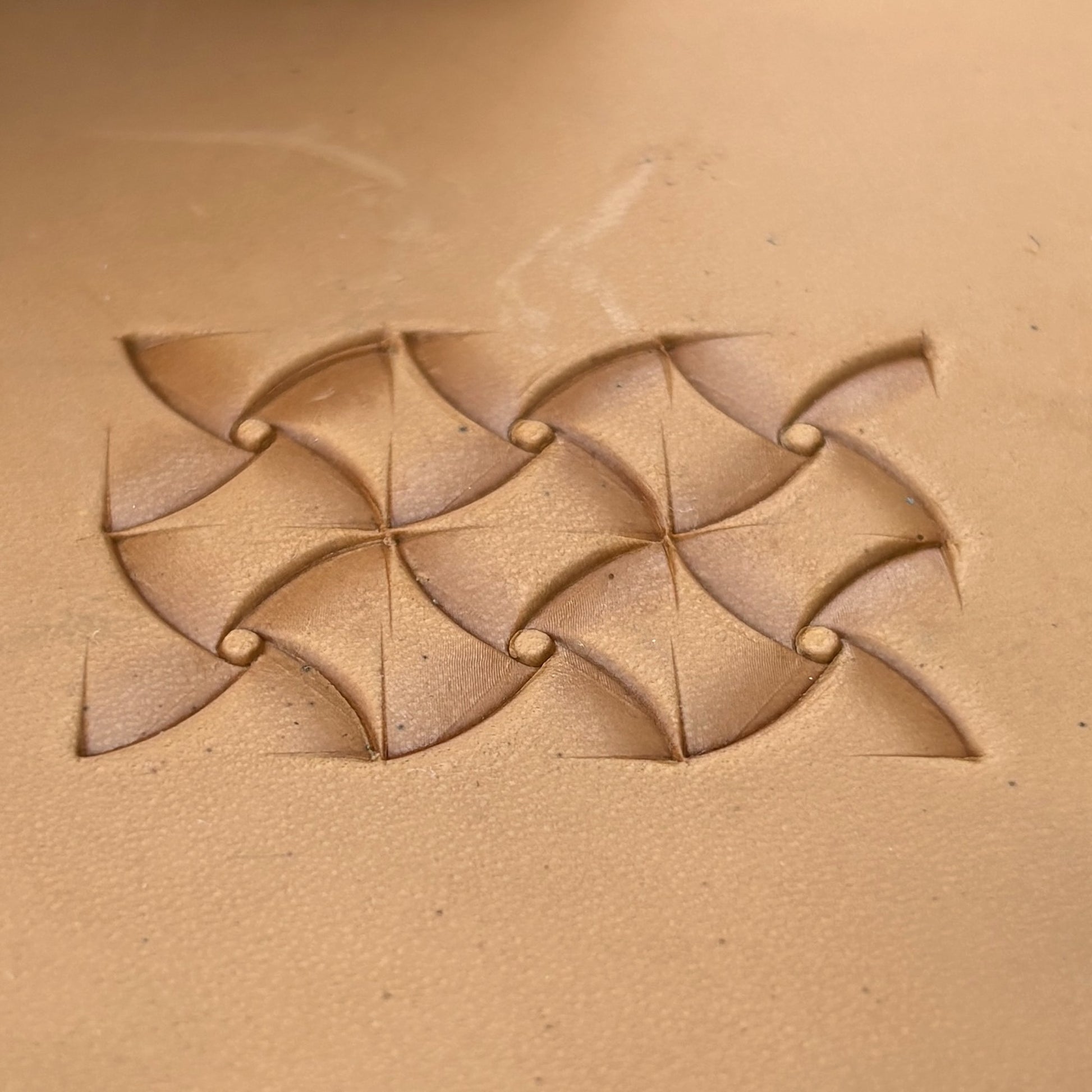 Pinwheel Design Geometric leather stamp LT383 — pattern imprint on veg-tan leather
