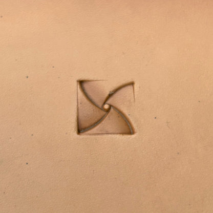Pinwheel Design Geometric leather stamp LT383 — single impression on veg-tan leather