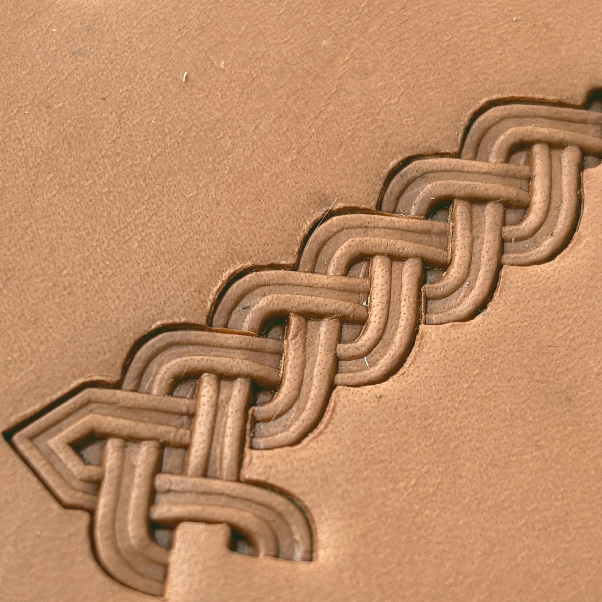 Celtic Knot leather stamp LT384 — pattern imprint on veg-tan leather