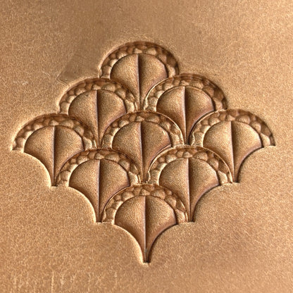 Scallop Tiles leather stamp LT385 — pattern imprint on veg-tan leather