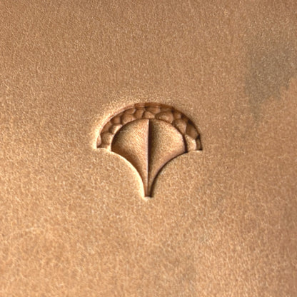 Scallop Tiles leather stamp LT385 — single impression on veg-tan leather