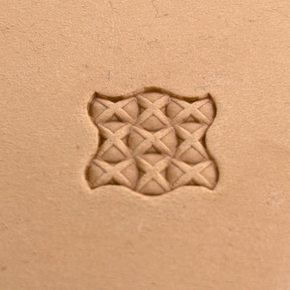 Cross Lattice leather stamp LT387 — single impression on veg-tan leather