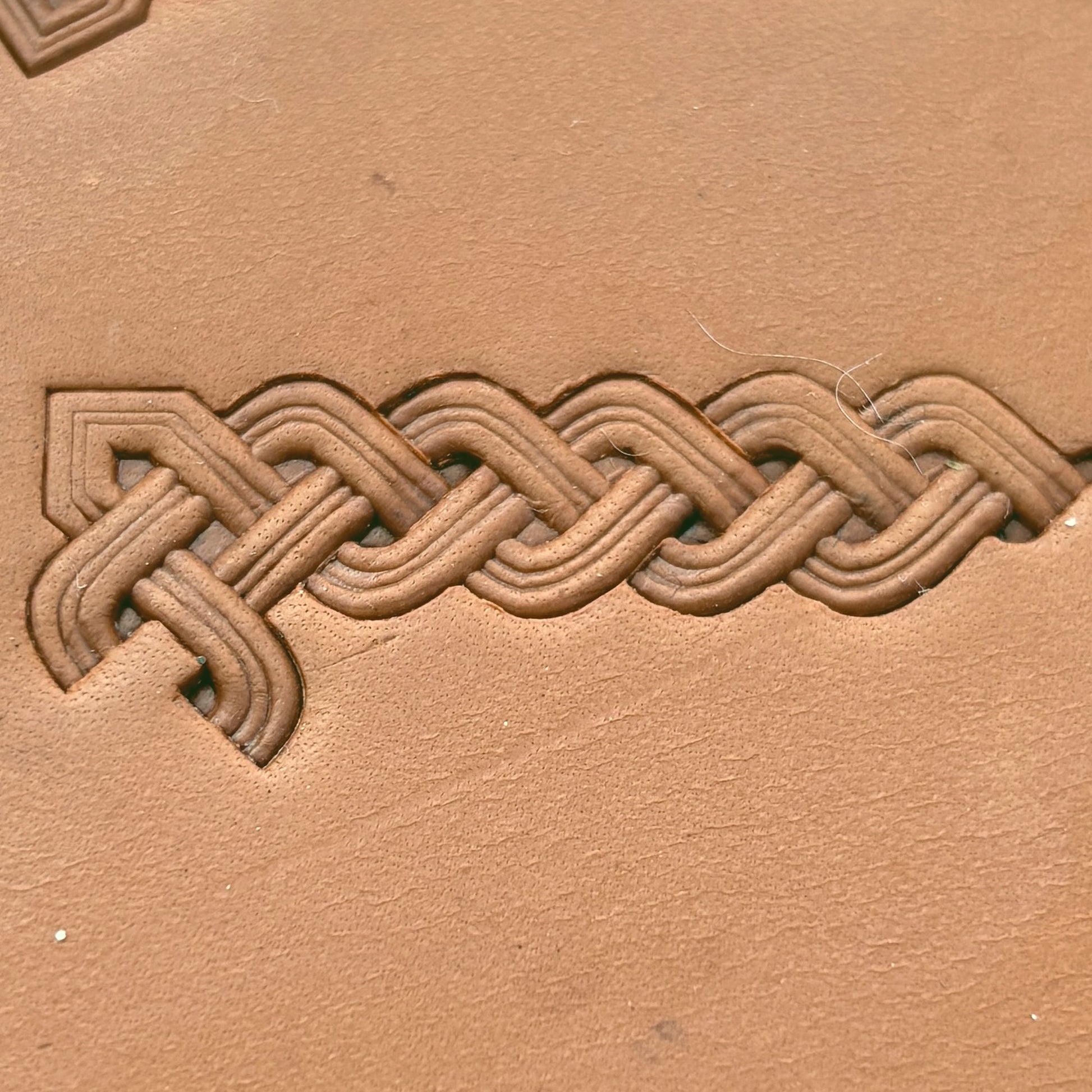 Celtic Knot Basket Weave leather stamp LT388 — pattern imprint on veg-tan leather