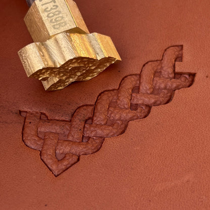 Celtic Knot leather stamp LT389 — brass stamping tool with imprint on natural veg-tan leather