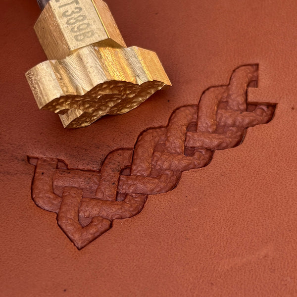 Celtic Knot leather stamp LT389 — brass stamping tool with imprint on natural veg-tan leather