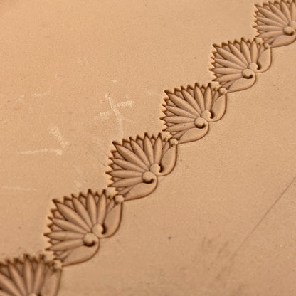 Fan Border leather stamp LT391 — pattern imprint on veg-tan leather