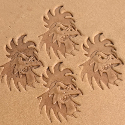 Fierce Rooster Head leather stamp LT393 — pattern imprint on veg-tan leather
