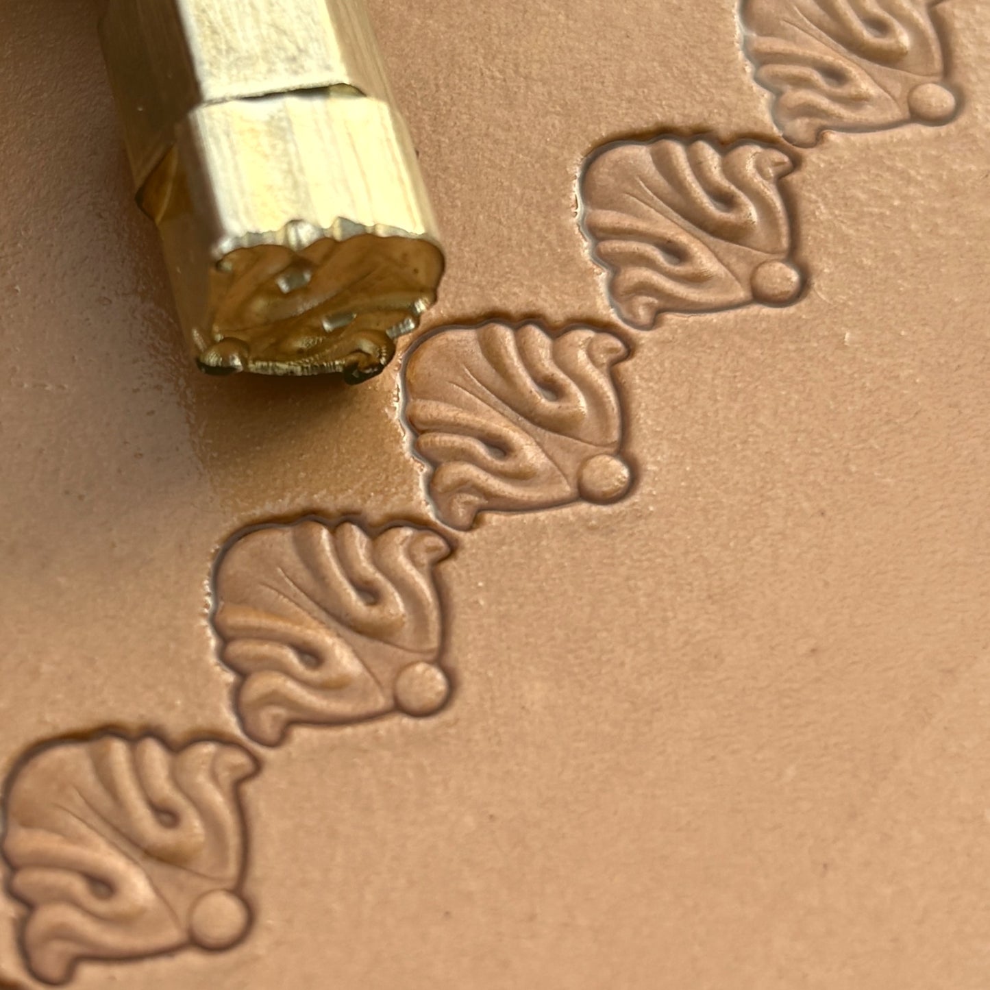 Ornate Border leather stamp LT394 — imprint on natural veg-tan leather