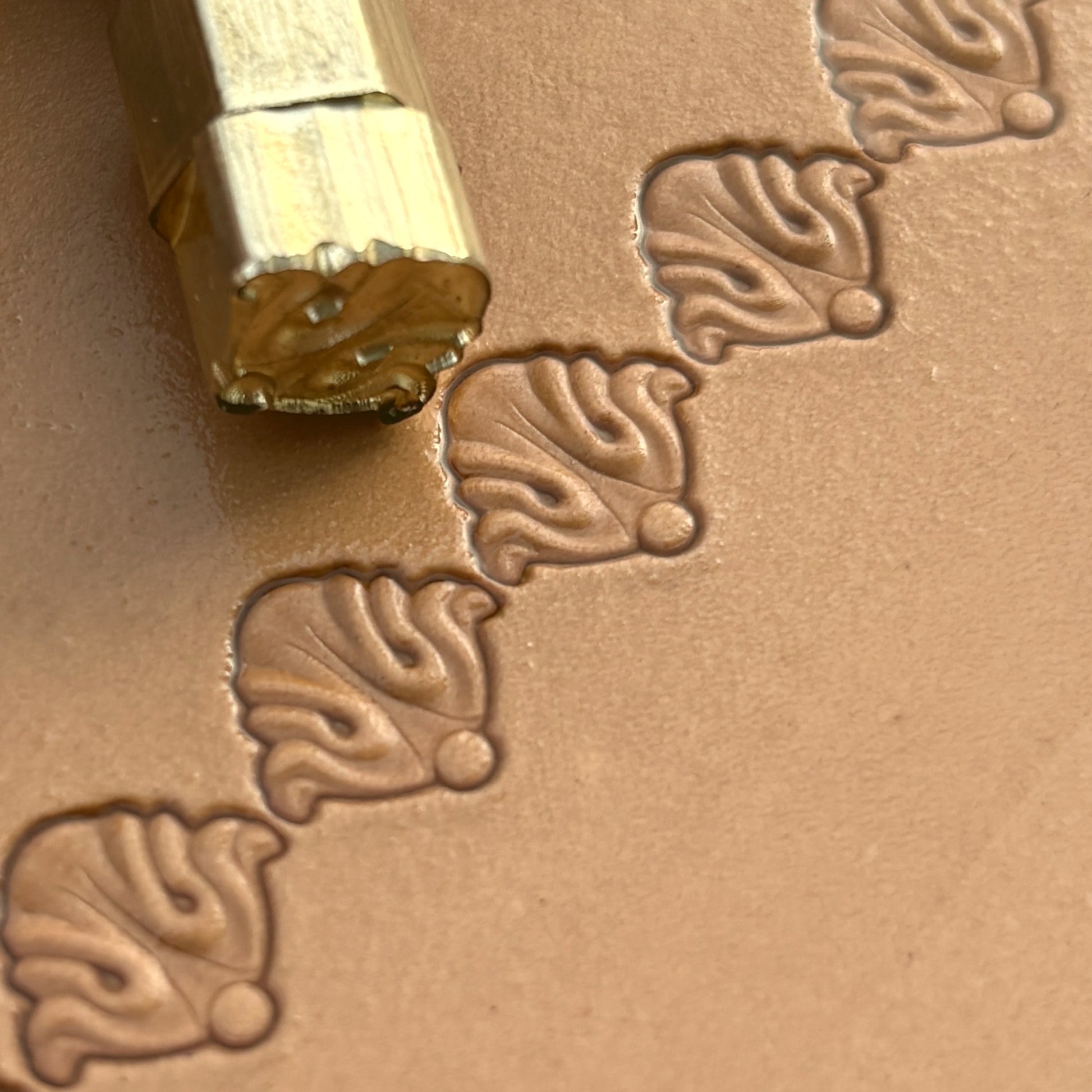 Ornate Border leather stamp LT394 — imprint on natural veg-tan leather