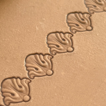 Ornate Border leather stamp LT394 — pattern imprint on veg-tan leather